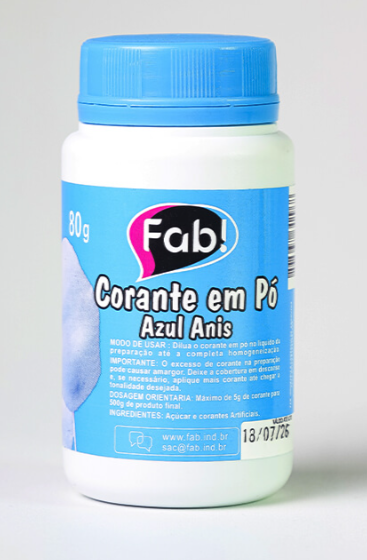 Corante em Pó Azul Anis 80g FAB