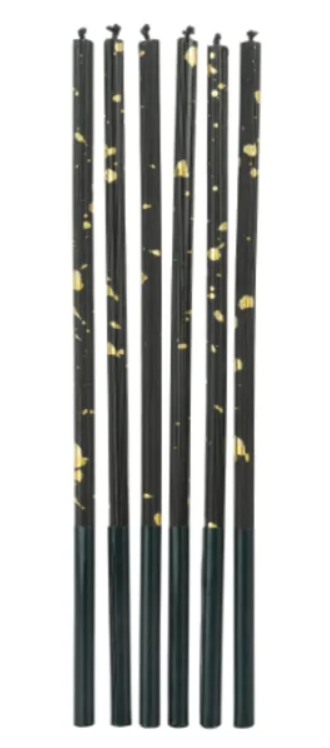 Vela Palito Preta com Dourado 17cm - 6 un...