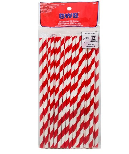 Canudo Papel Listrado BWB 9969 Vermelho -...