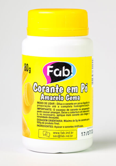 Corante em Pó Amarelo Gema 80g FAB