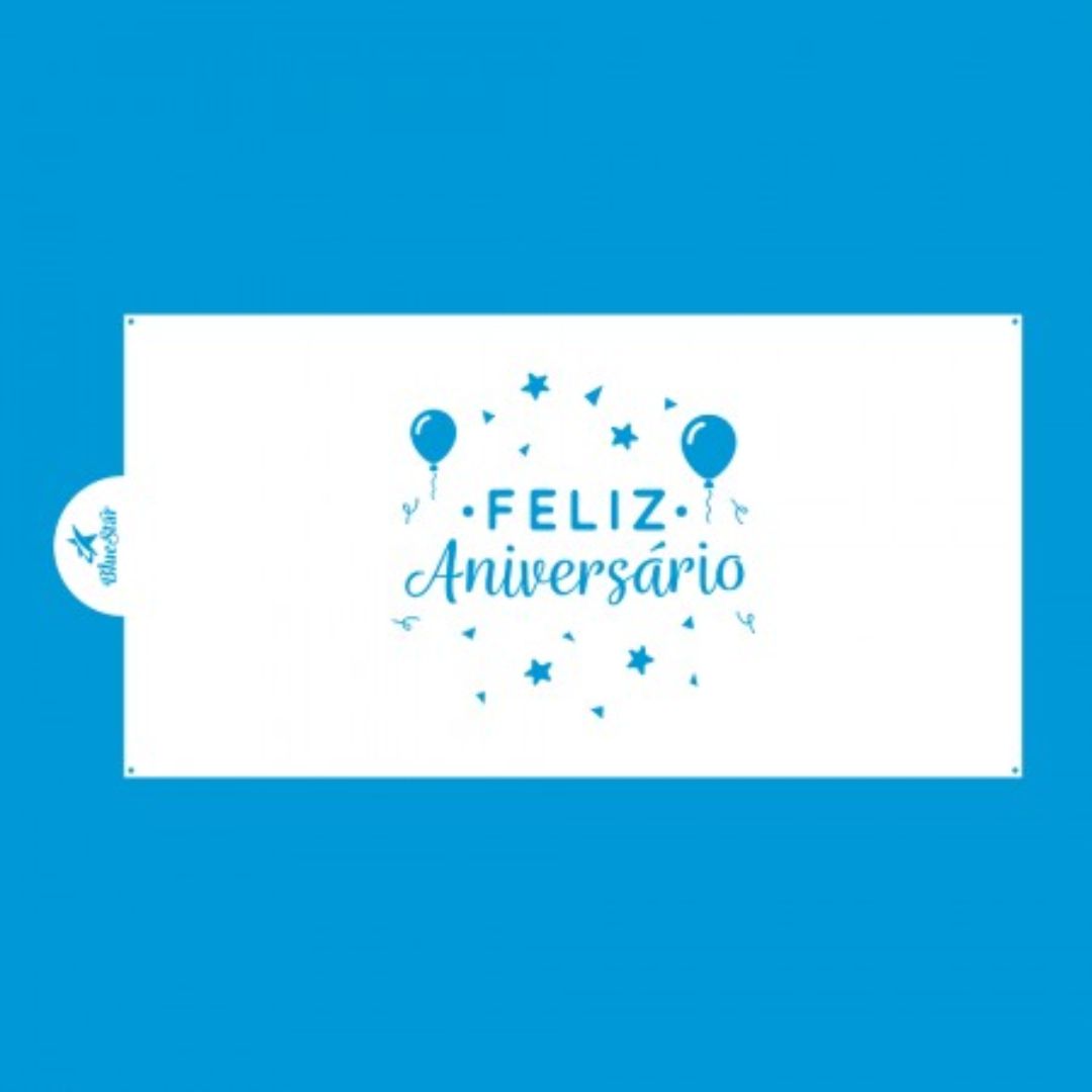 Estêncil Feliz Aniversário BLUESTAR