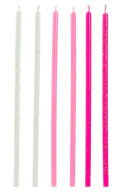 Vela Palito Rosa e Branca 15cm - 6 unidad...