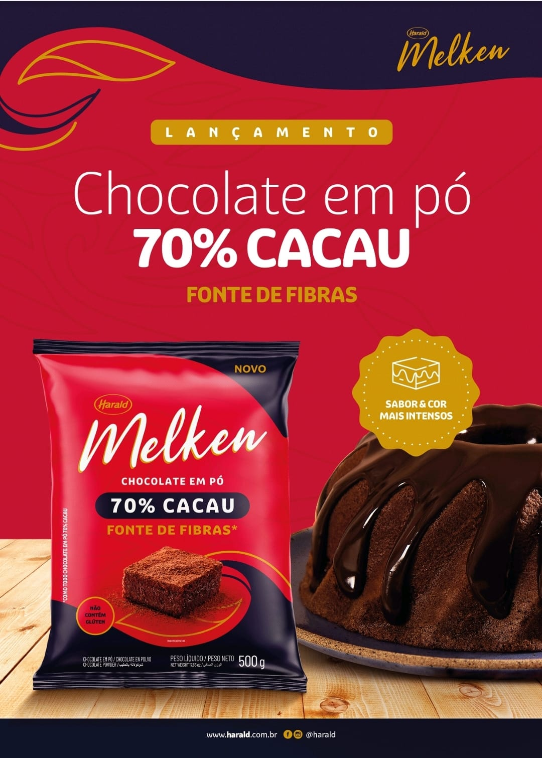 Chocolate em Pó 70% Cacau 500g HARALD MELKEN