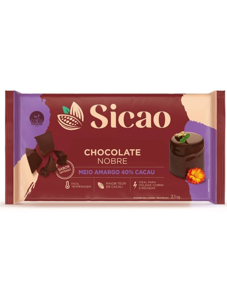 Chocolate Nobre Amargo 40% Barra 2,1KG SICAO