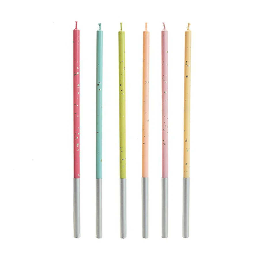 Vela Palito Arco-iris Glitter 15cm - 6 un...