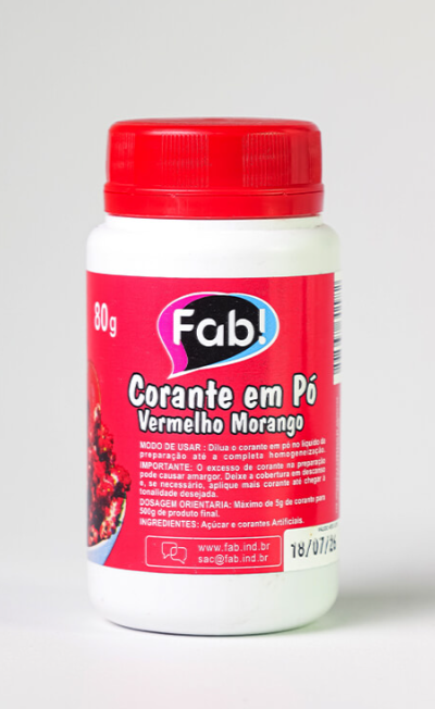 Corante em Pó Vermelho Morango 80g FAB