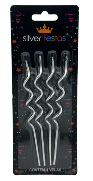 Vela Espiral Prateada - 4 unidades SILVER