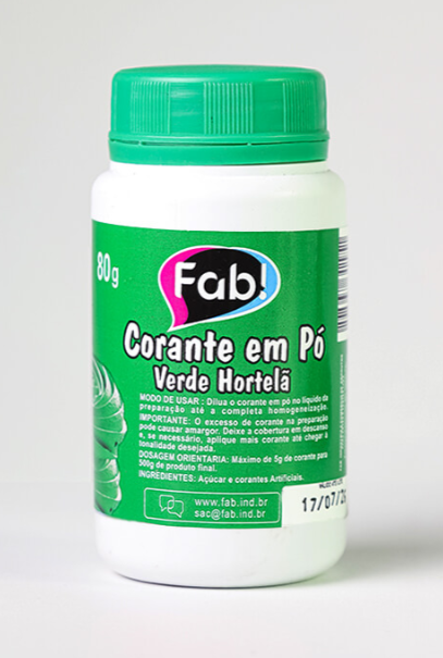 Corante em Pó verde Hortelã 80g FAB
