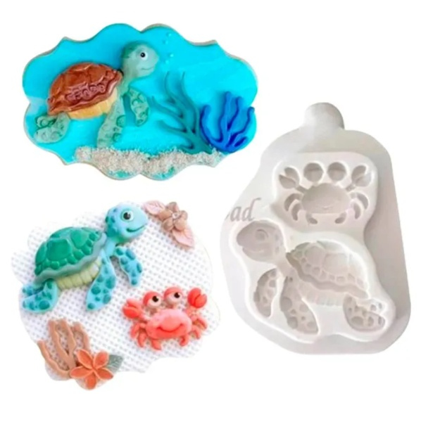 Molde de Silicone Carangueijo e Tartaruga...