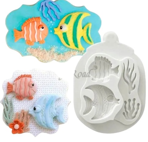 Molde de Silicone Peixes e Algas Cute 270...