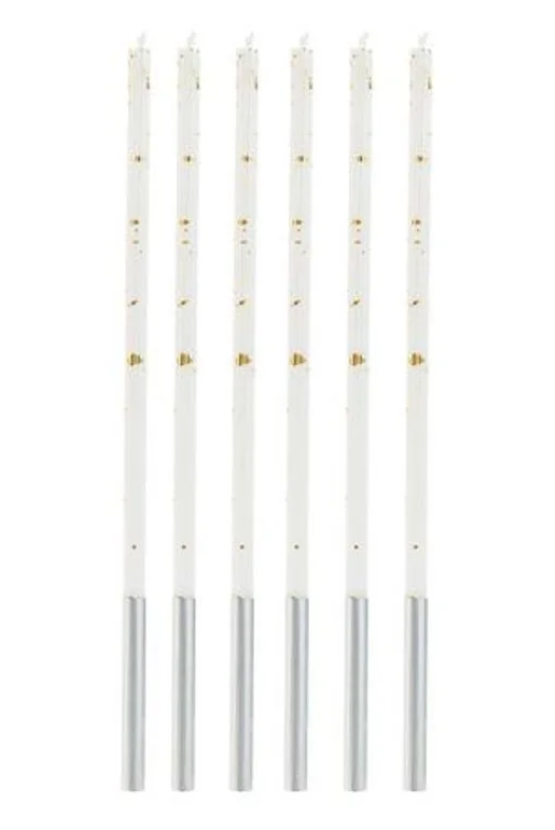 Vela Palito Branca com Dourado 17cm - 6 u...