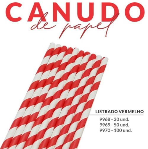 Canudo Papel Listrado BWB 9969 Vermelho -...